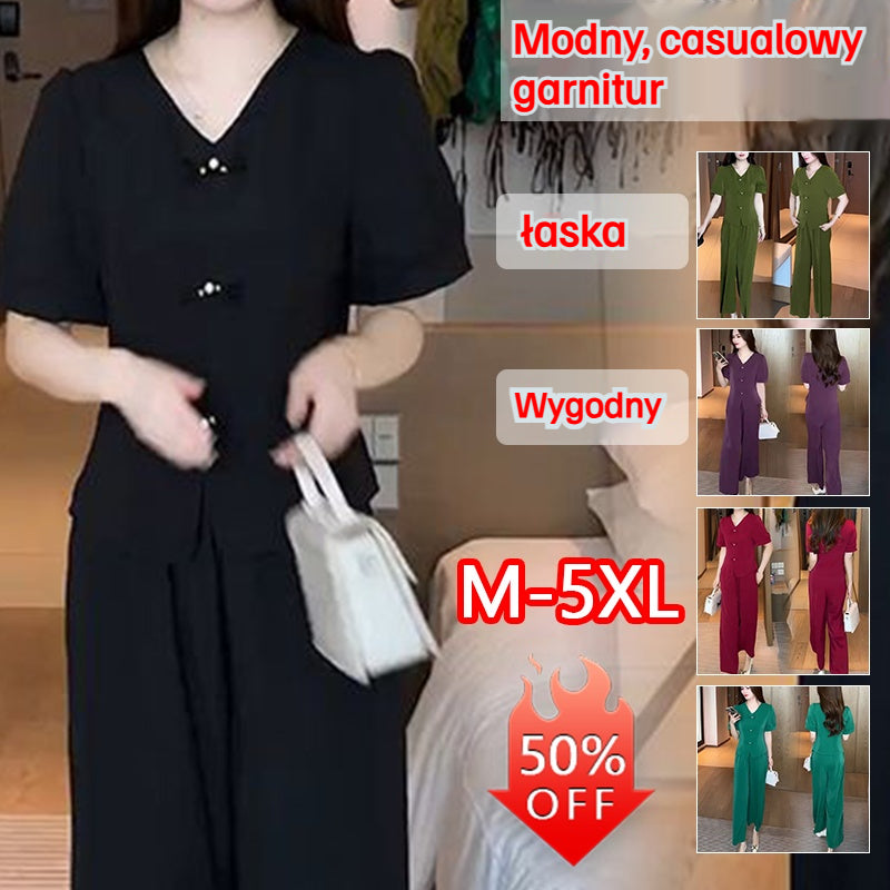 🌸【Top + Spodnie z szerokimi nogawkami】Modny garnitur z lodowego jedwabiu