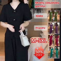 🌸【Top + Spodnie z szerokimi nogawkami】Modny garnitur z lodowego jedwabiu