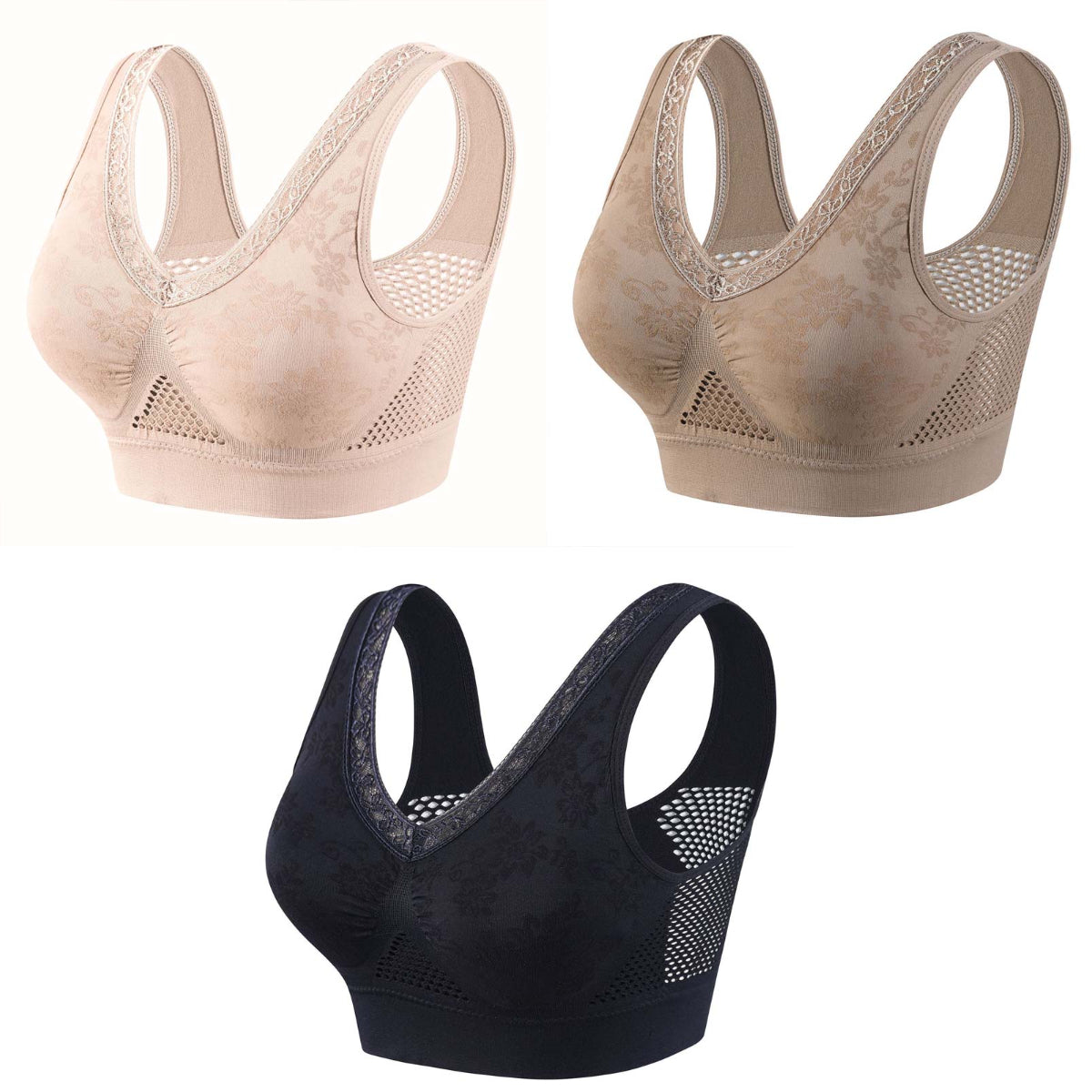 -50%！🔥👙【Zestaw 3 sztuk】✨【40-120 kg】 Biustonosz koronkowy bez fiszbin z wysokim wsparciem dla kobiet