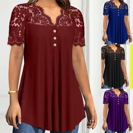 🔥【S-2XL】💖🎁Nowy koronkowy top z dekoltem w serek i krótkimi rękawami na wiosnę/lato 2026