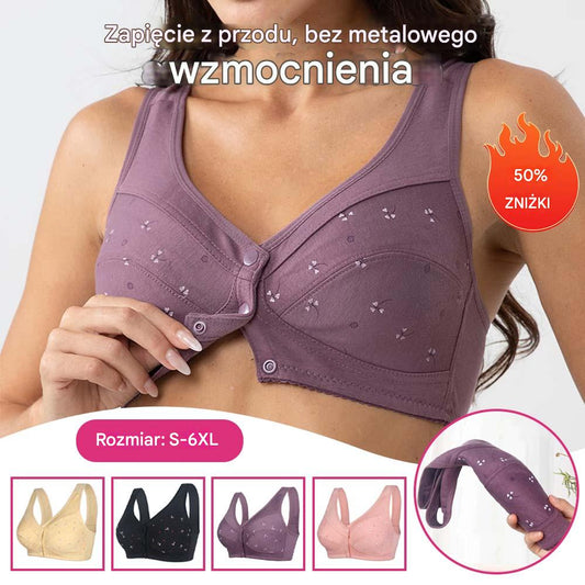 ✨【3 sztuk - 36 zł / sztuka】💞[40–105 kg] Damski biustonosz bez fiszbin z zapięciem z przodu🎉100% bawełna, oddychający